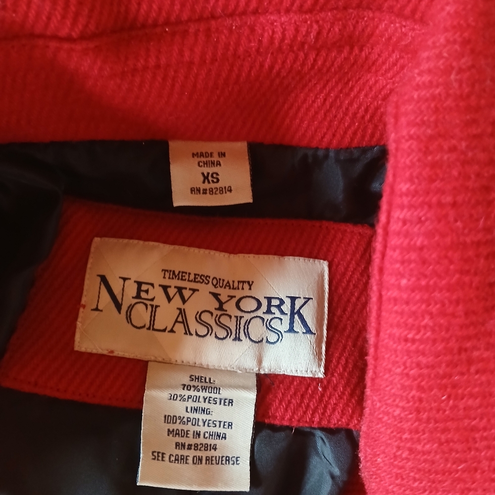 New York Classics Vintage Red Double Breasted Wool Blend Pea Coat XS - Picture 9 of 10